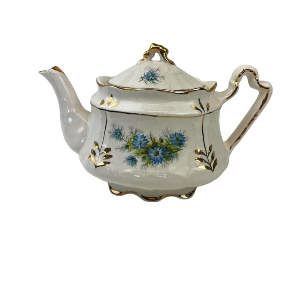 Arthur Wood England Teapot Blue Floral Porcelain Gilded Vintage Tea Pot - Picture 2 of 9